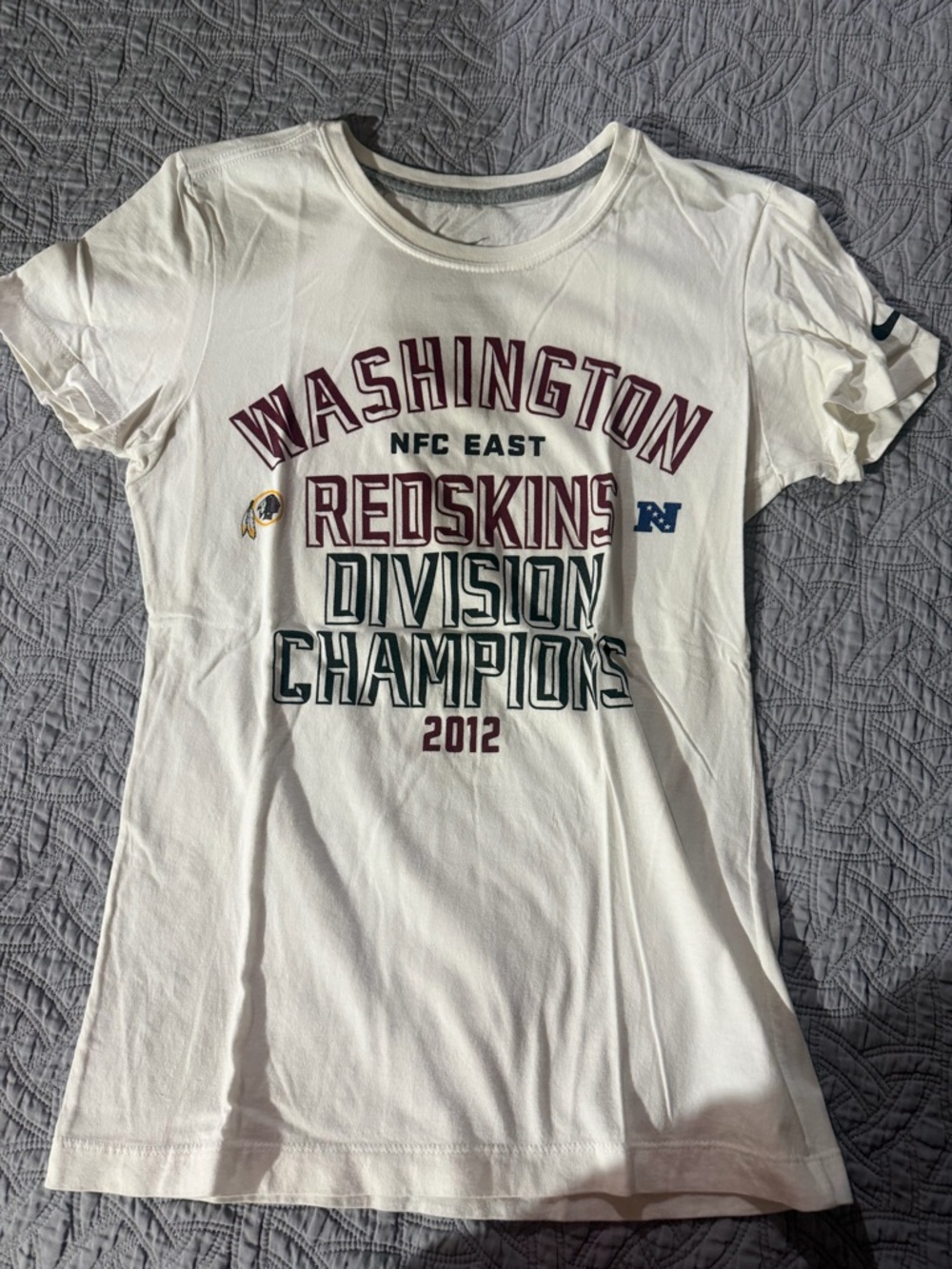 Nike White T-Shirt with Gray Trim and Maroon Print